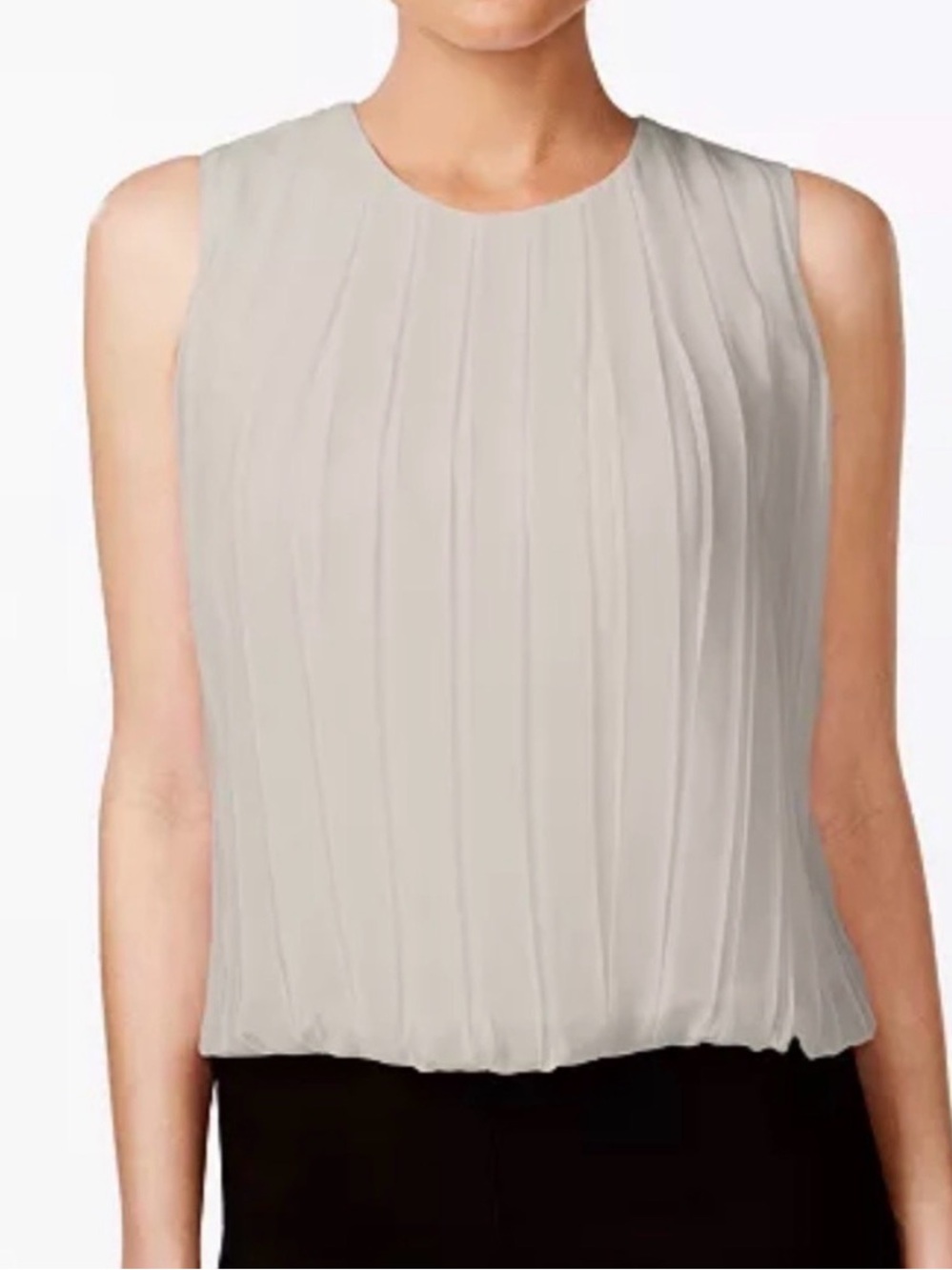 Calvin Klein Sleeveless Pleated Bubble-Hem Blouse in Tan Size Large - Picture 2 of 13